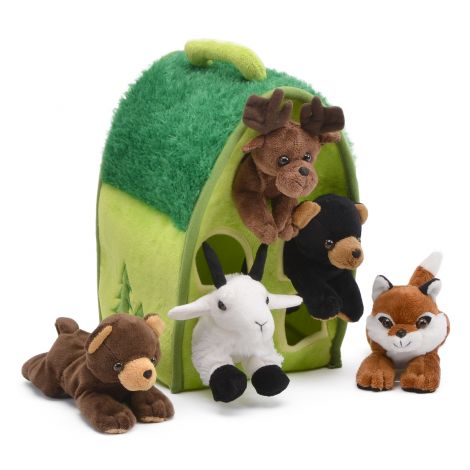 Unipak TREEHOUSE Plush Stuffed Toy gift 5 Forest Animals in Carrying Case 